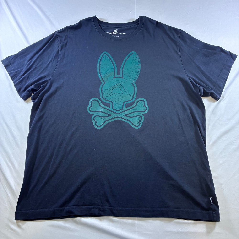 Psycho Bunny Mens 3XL Navy Blue Green Topo Graphic Pima Cotton T-Shirt RN 125028